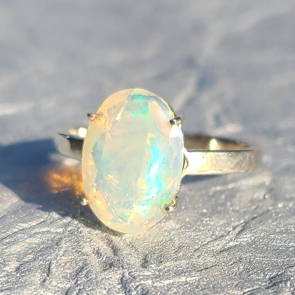 COPY-Ethiopian Opal Ring Size 7 Sterling Silver-Opal Jewelry-Opal Stone-Birth… - Picture 6 of 10